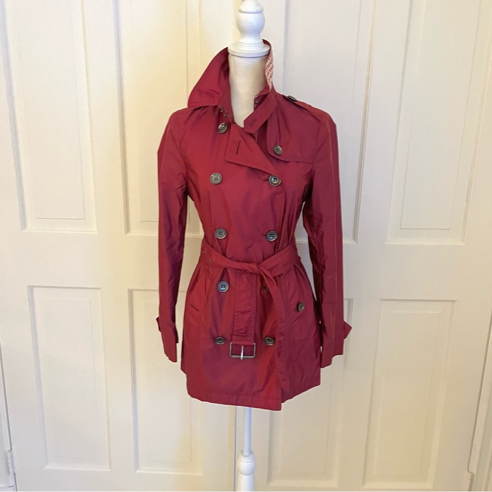 Burberry Brit cranberry red trenchcoat 4 - Picture 8 of 16